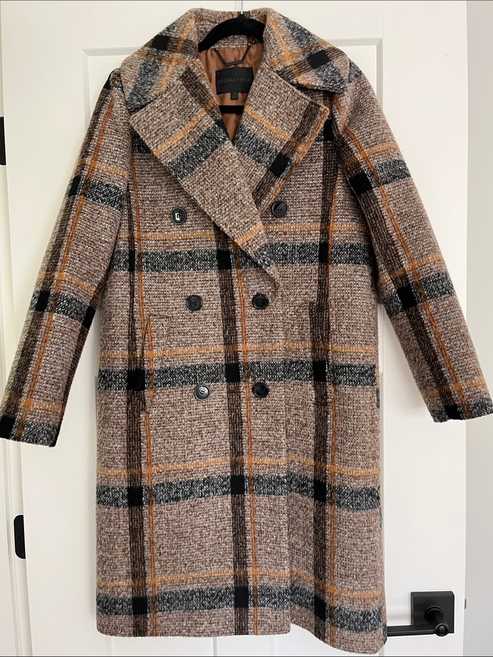 KENDALL + KYLIE Brown Plaid Double Breasted Tweed Coat Size S NWOT - Picture 7 of 11